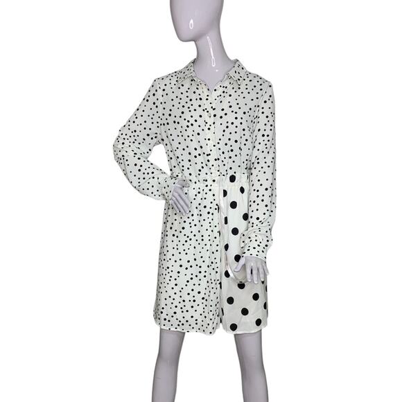 Missguided NWT Collared Dress Long Sleeve White Blue Polka Dot Size 8 Tall - Picture 1 of 16